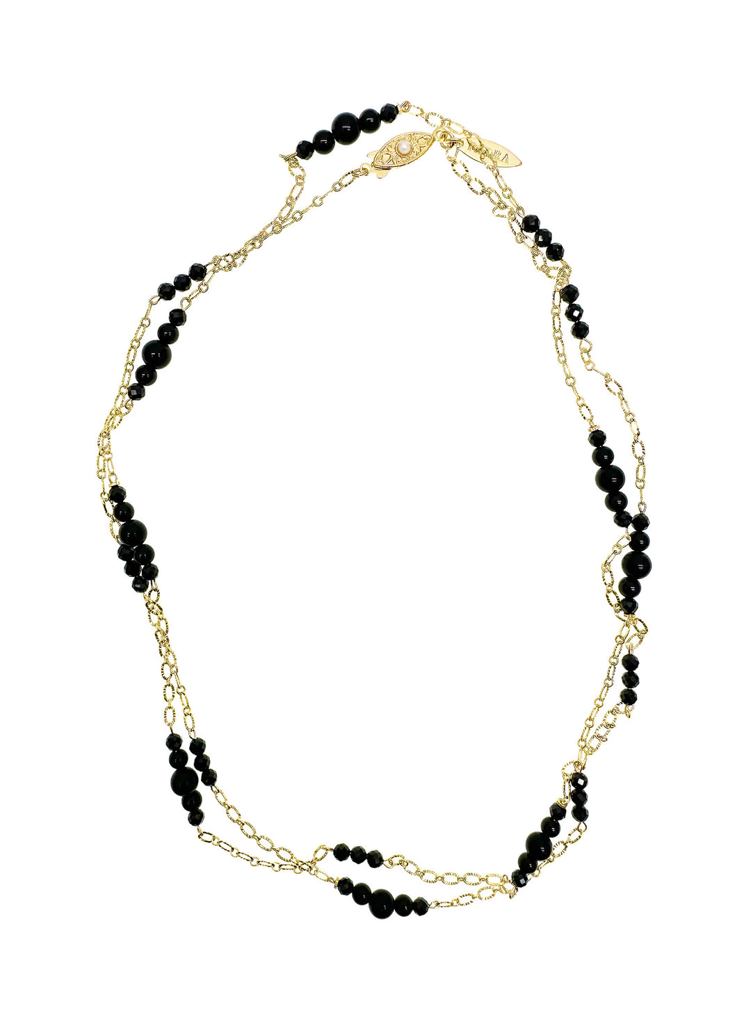 Gold Chain with Black Obsidian Long Necklace LN073 - FARRA
