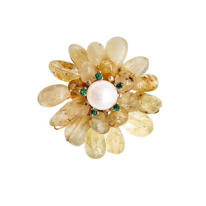 Prosperity Citrine Beads Flower Brooch LP005
