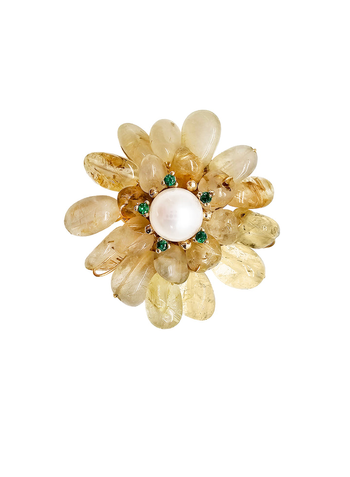 Prosperity Citrine Beads Flower Brooch LP005