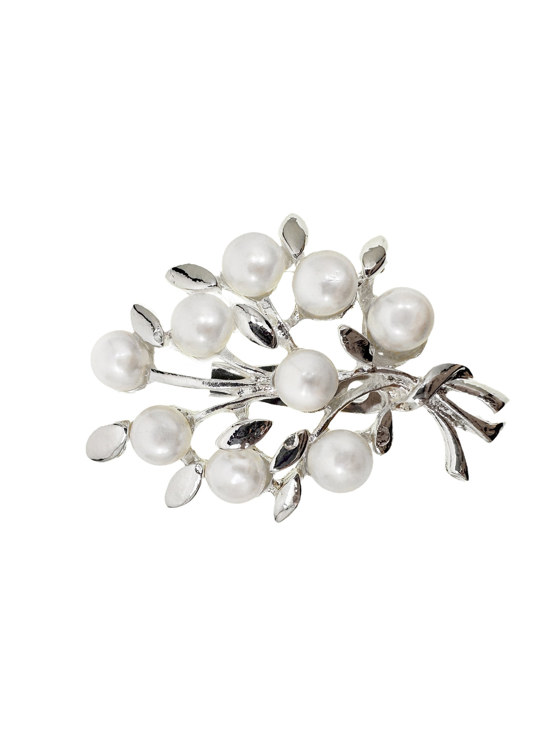 Silver Color Leaf Adorned with Freshwater Pearls Brooch LP006 - FARRA