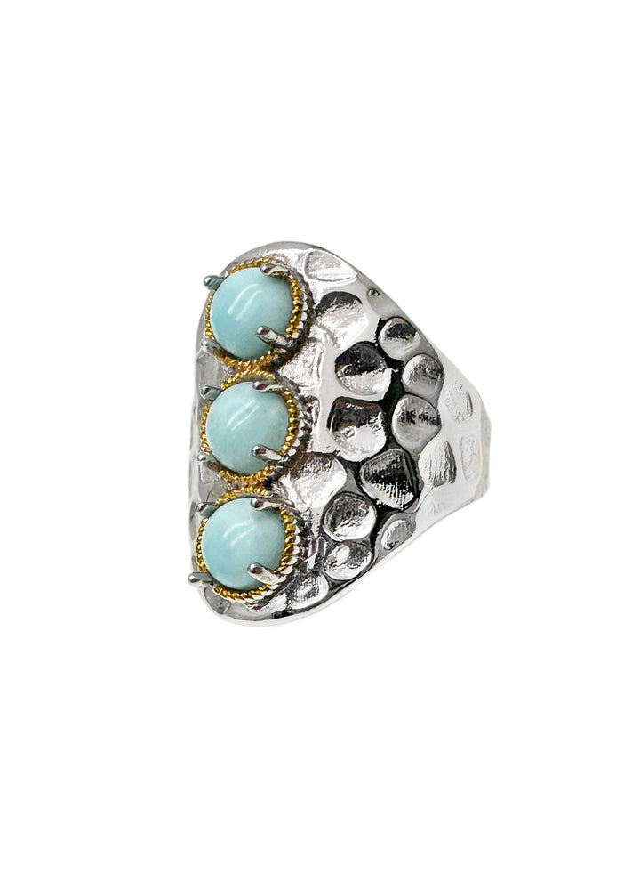 Turquoise Stones Platinum Plated Brass Adjustable Ring LR005 - FARRA