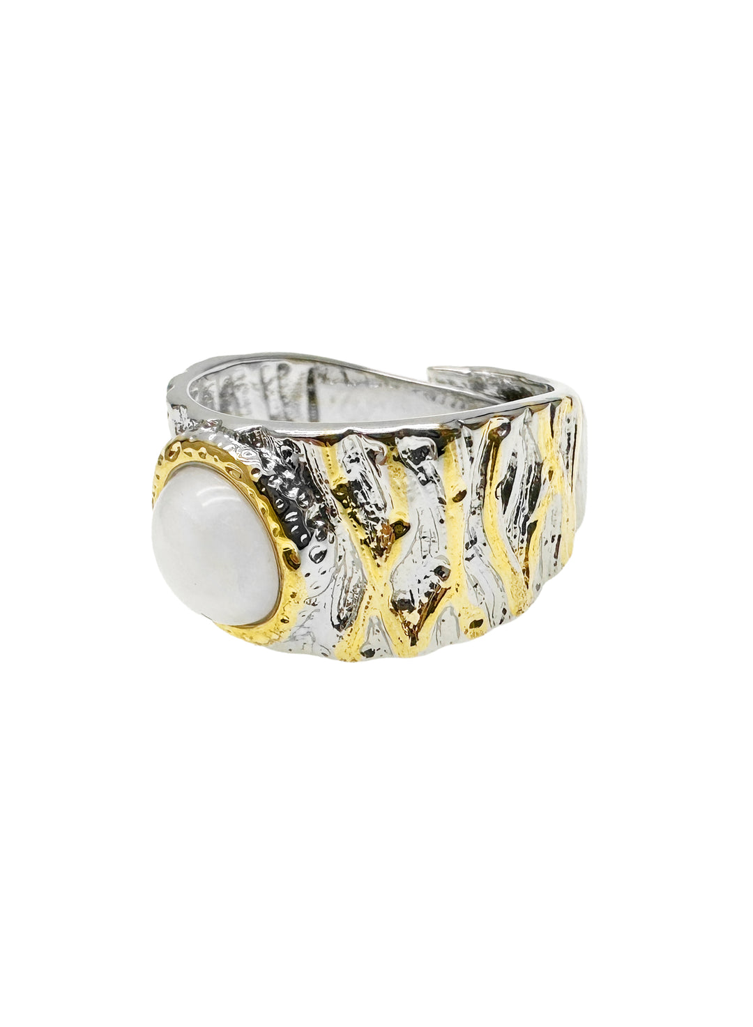 White Moonstone Platinum Plated Brass Adjustable Ring LR009 - FARRA