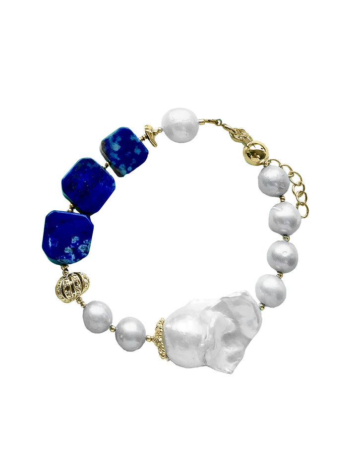 Bracelet perles d'eau douce &amp; lapis naturel MB043