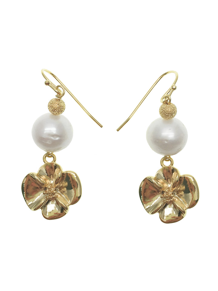 Freshwater Pearls Floral Blossom Dangle Earrings ME124B - FARRA