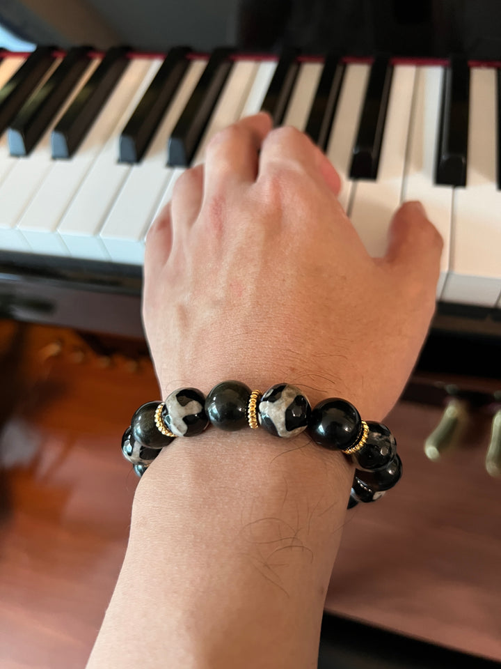 Black And White Dzi Agate Chunky Bracelet MEB05