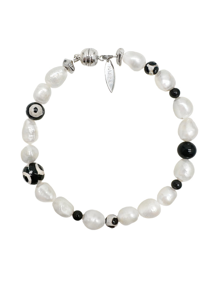Freshwater Pearls With Black Dzi Agate Men's Bracelet MEB09