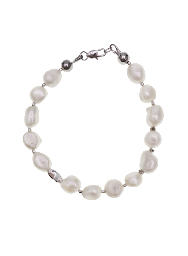 Freshwater Pearls With Sterling Silver Men's Bracelet MEB04