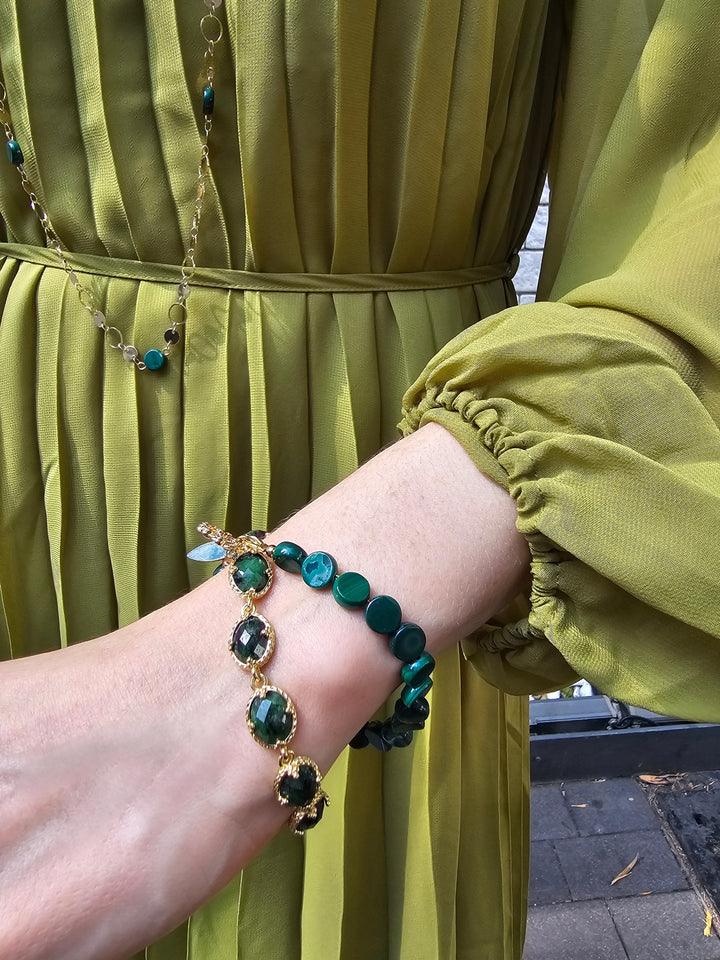 Green Gemstone With Chain Versatile Necklace PN061