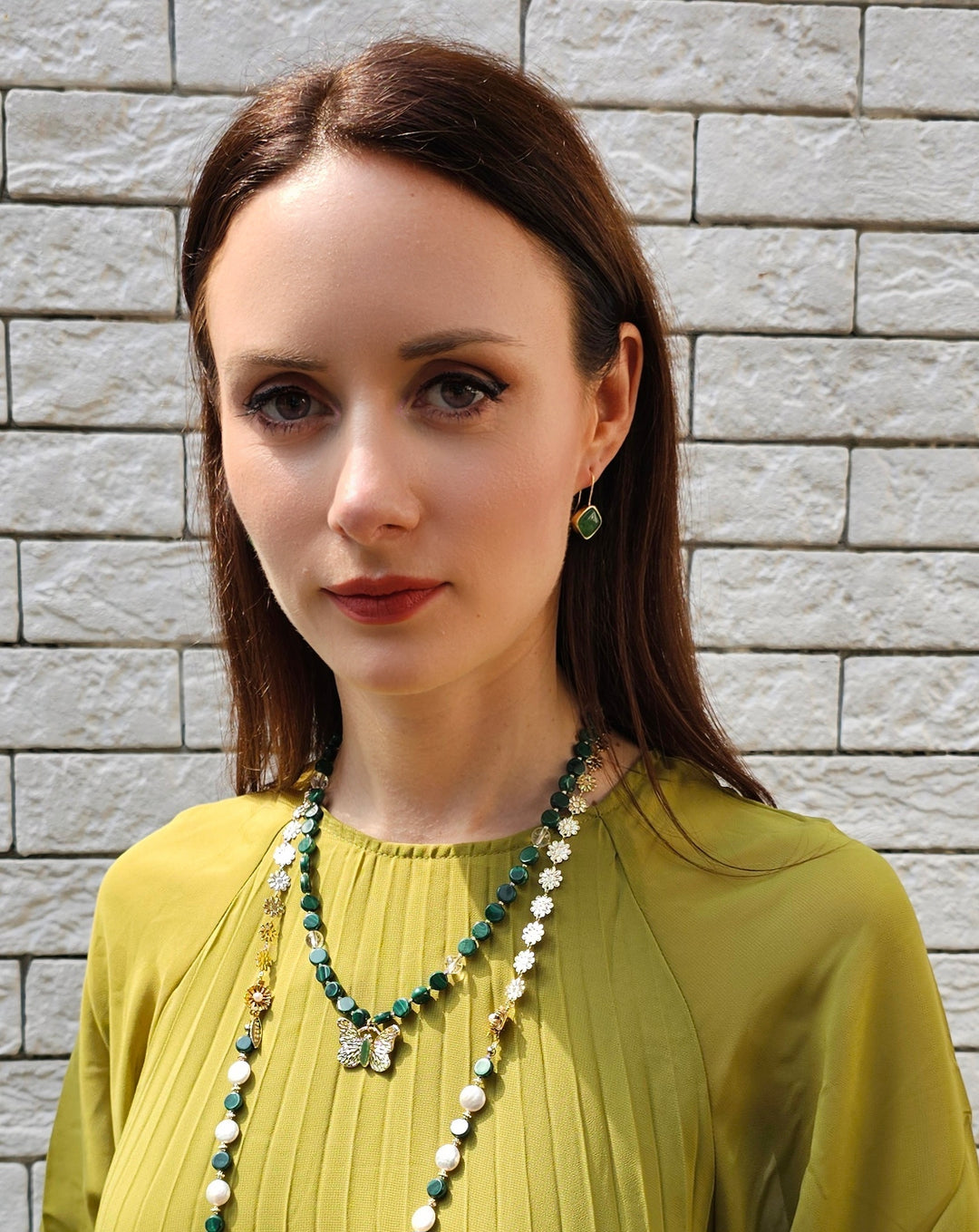 Square Shaped Green Aventurine Earrings PE042