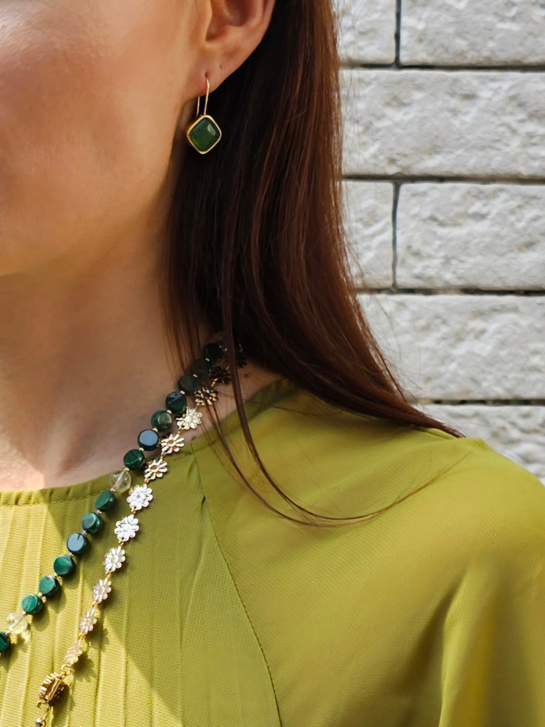 Square Shaped Green Aventurine Earrings PE042