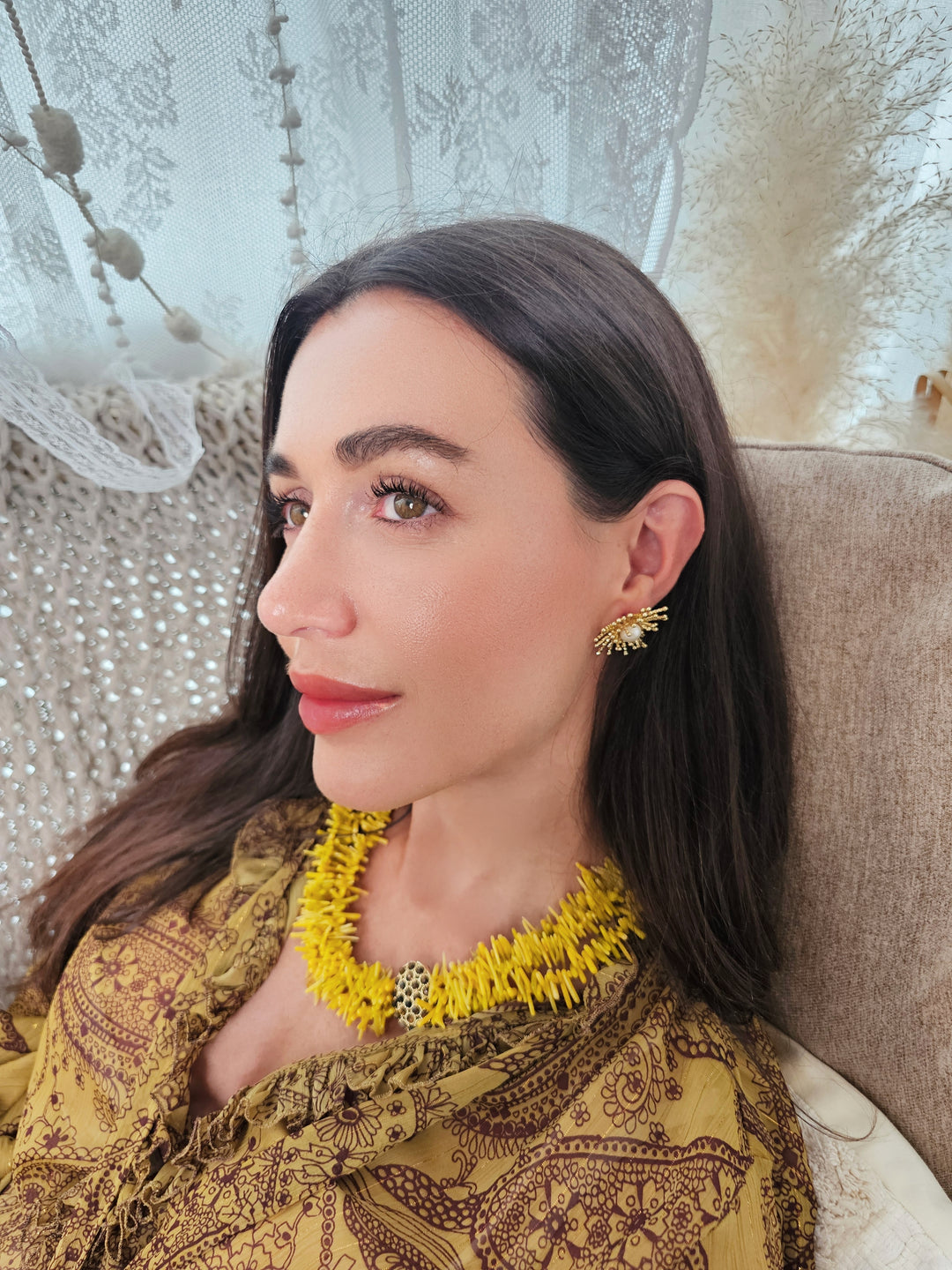 Bohemian Vibrant Multi-Layer Yellow Coral Bamboo Statement Necklace QN001