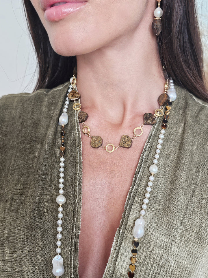 Tiger-eye Stone With Chain Modern Necklace QN003