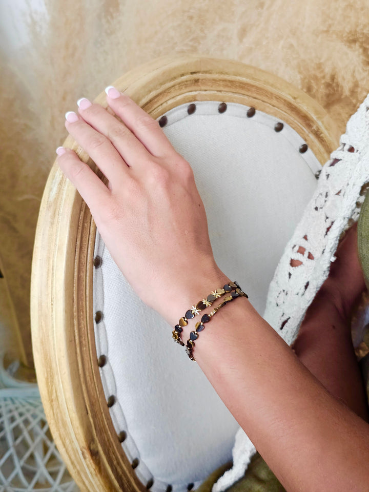 Heart Shaped Tiger-eye Stone Double Layers Bracelet QB002