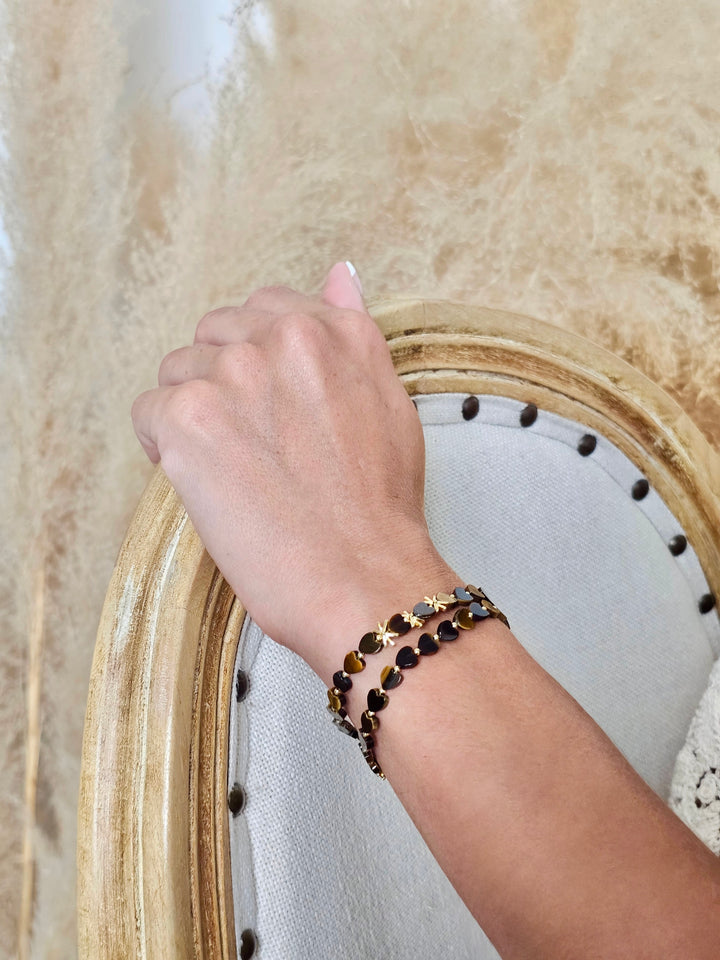 Heart Shaped Tiger-eye Stone Double Layers Bracelet QB002