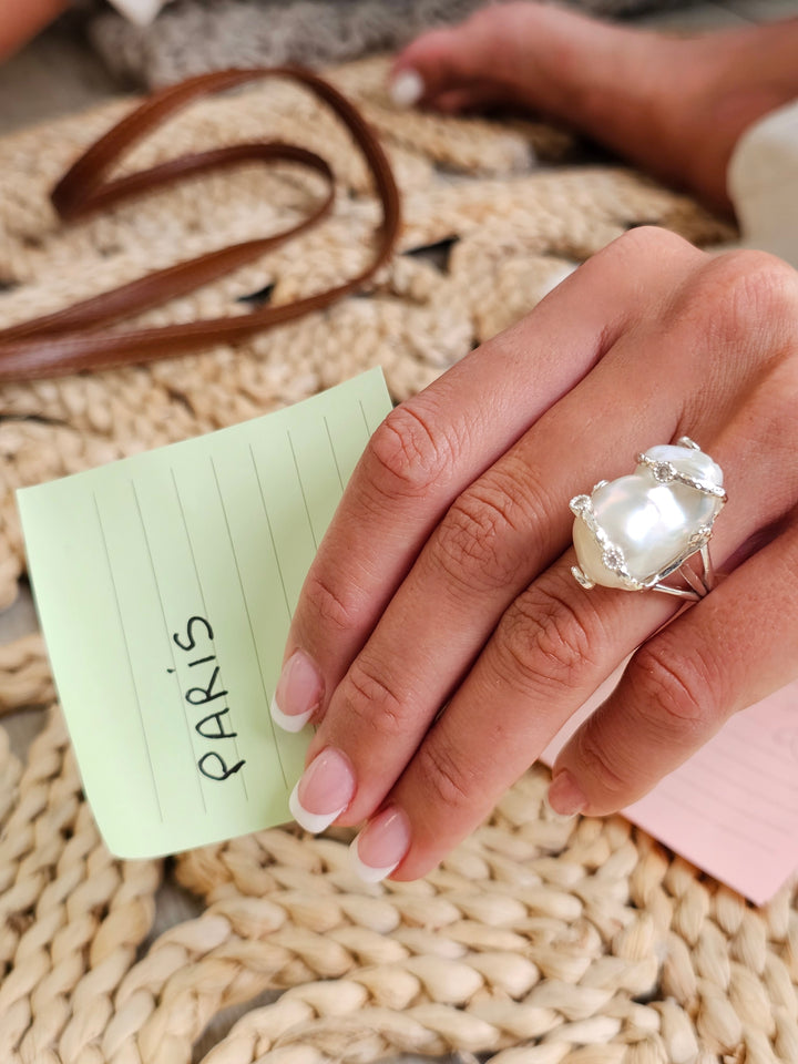 Baroque Pearl Silver Adjustable Ring QR008