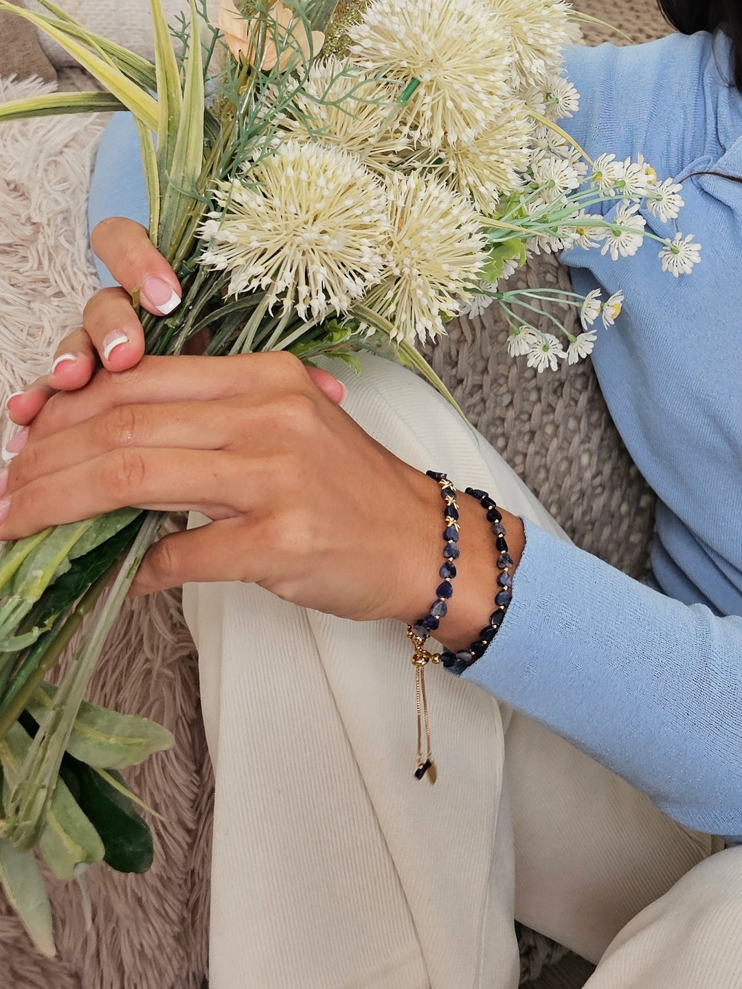 Double Layer Heart Sodalite Adjustable Slider Bracelet RB017