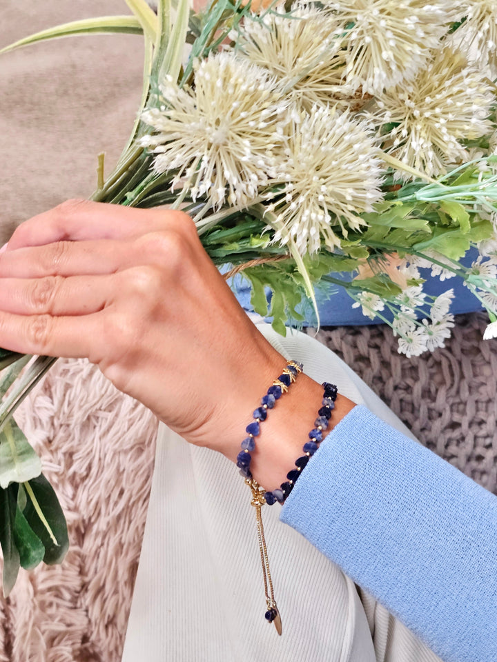 Double Layer Heart Sodalite Adjustable Slider Bracelet RB017