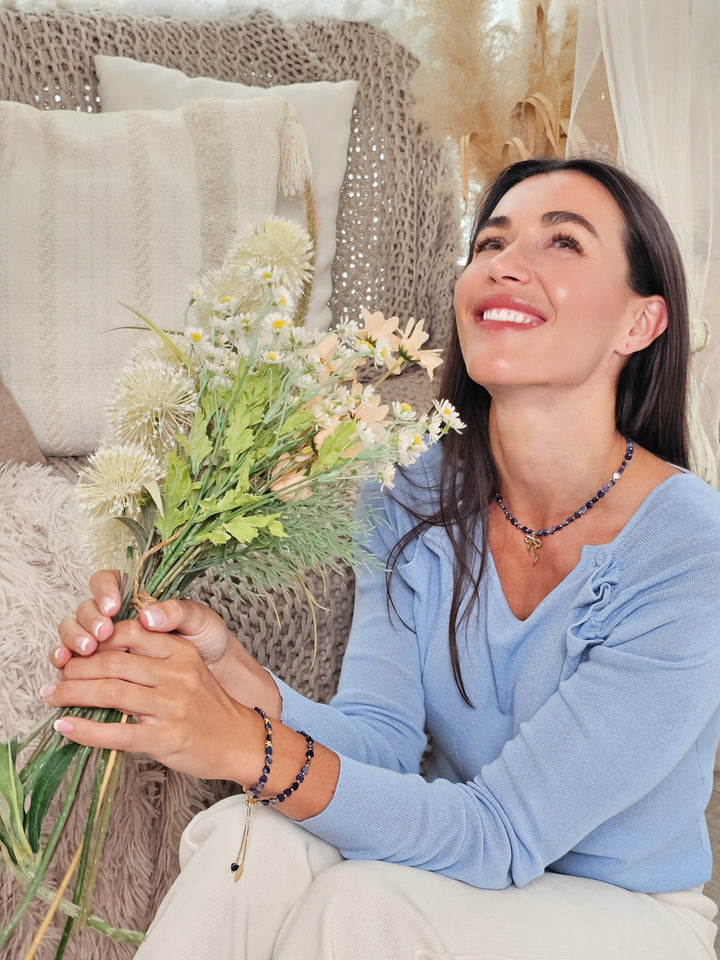 Heart Shaped Sodalite With Bow Pendant Necklace RN029