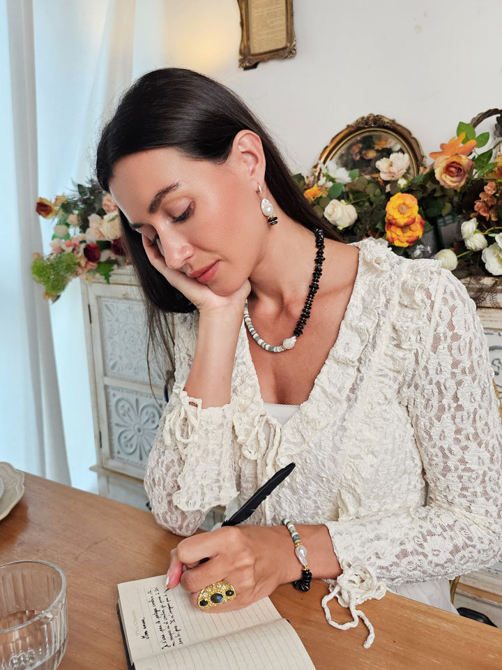 Timeless Baroque Pearls With Black Tourmaline Earrings QE024