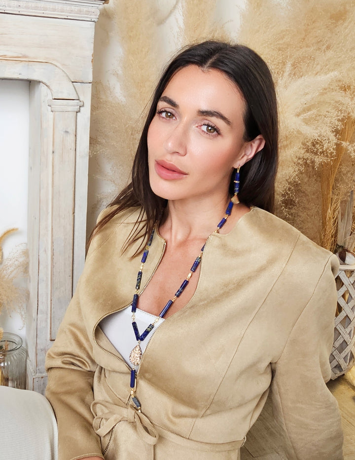 Lapis Y Shape With Tassel Necklace RN027