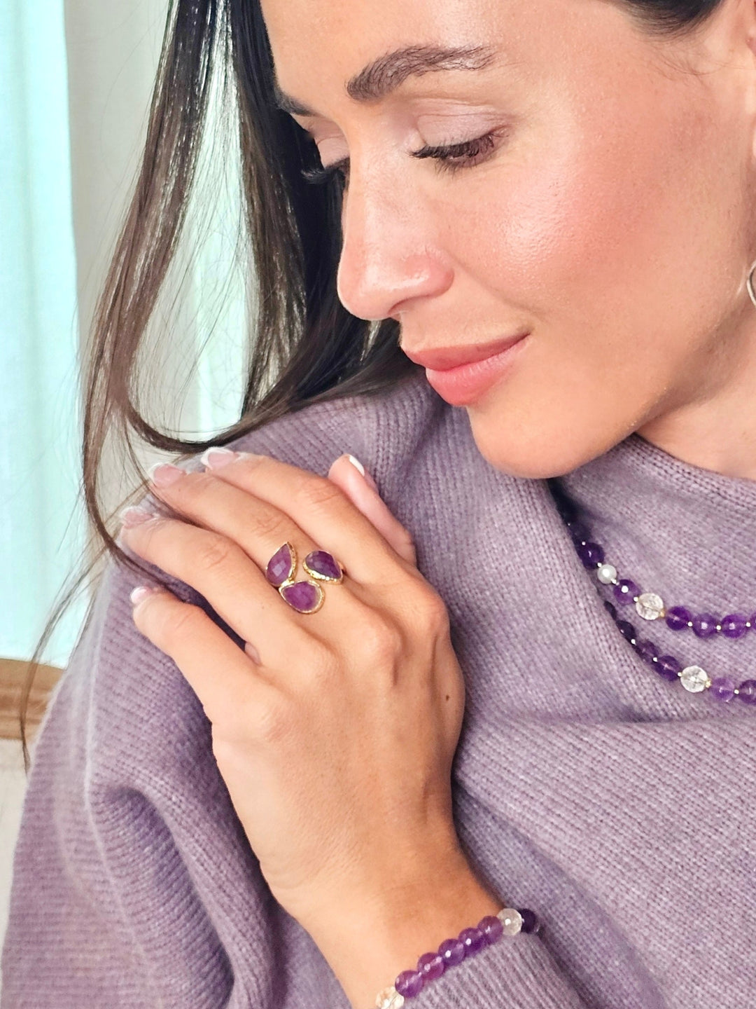 Amethyst Setting Adjustable Ring QP004