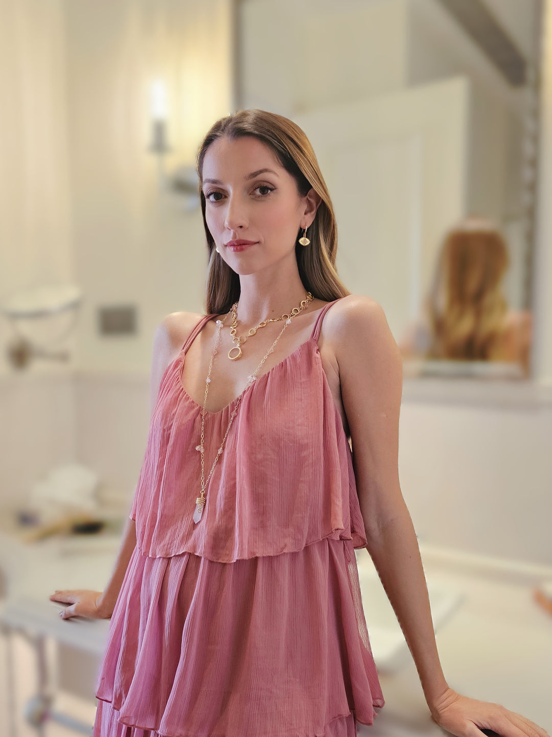 Rose Quartz Pendant Chain Necklace RN015