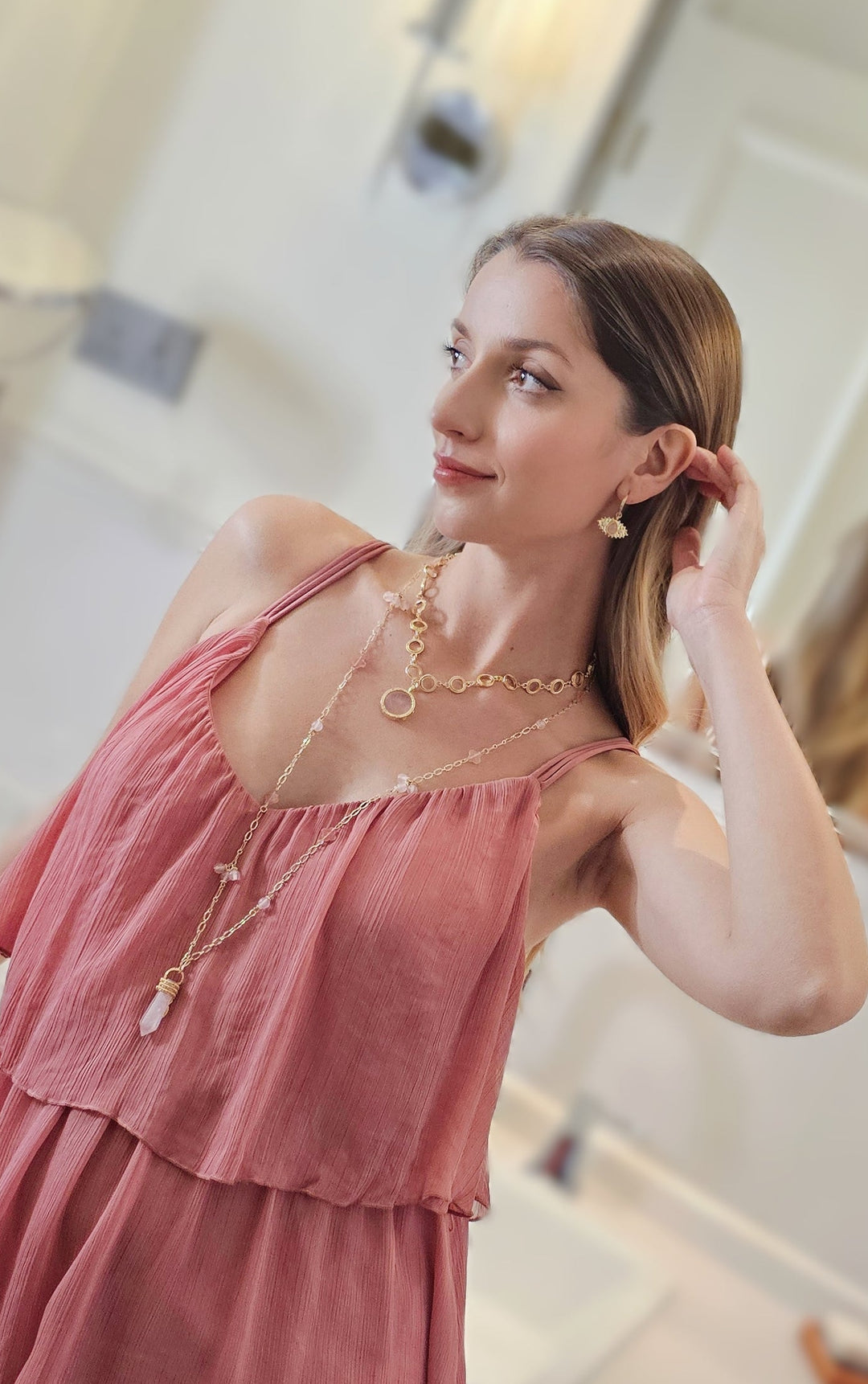 Rose Quartz Pendant Chain Necklace RN015