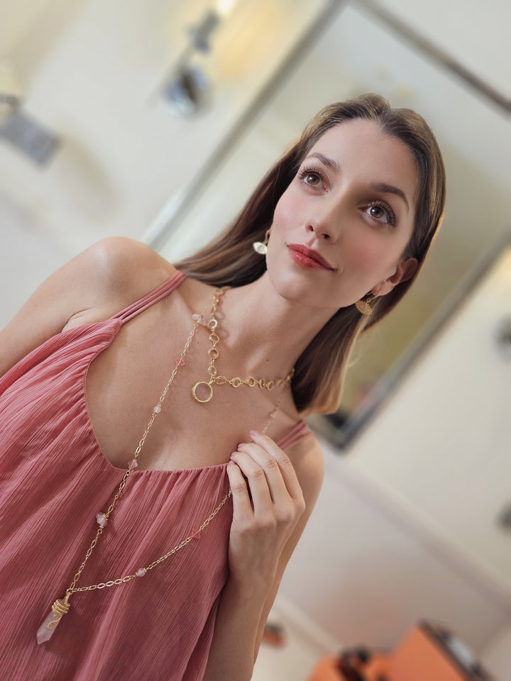 Rose Quartz Pendant Chain Necklace RN015