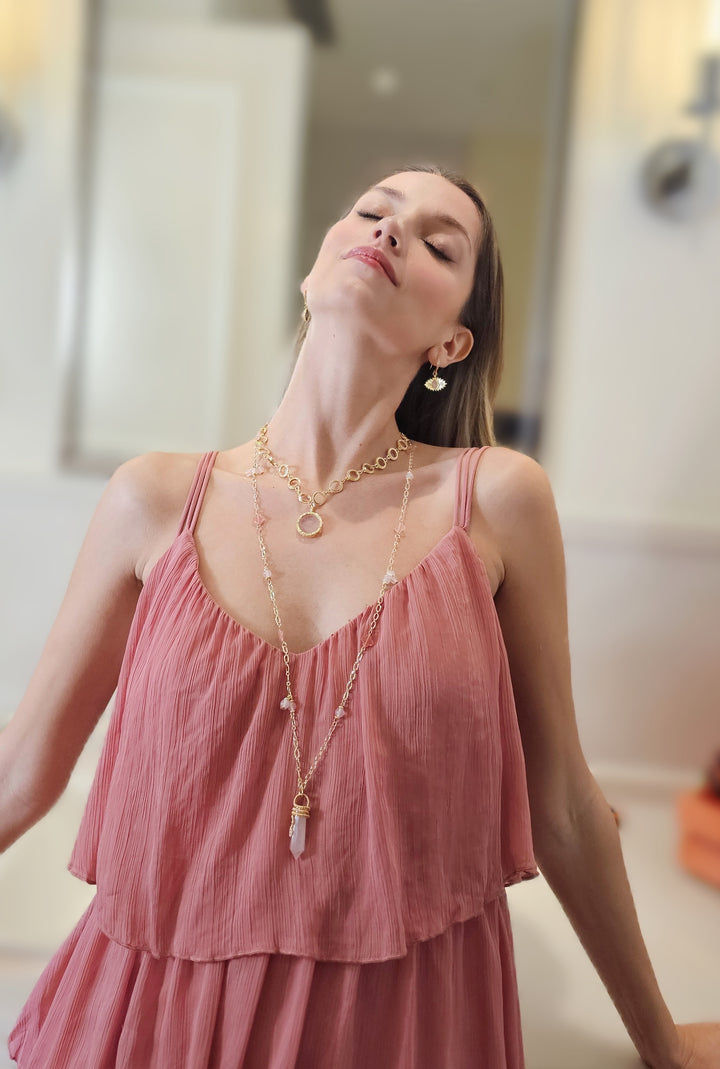 Rose Quartz Pendant Chain Necklace RN015