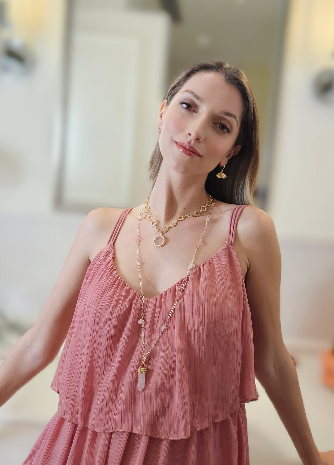 Rose Quartz Pendant Chain Necklace RN015