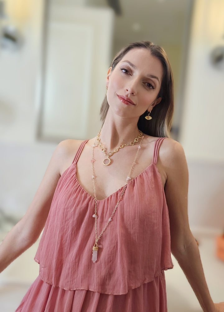 Rose Quartz Pendant Chain Necklace RN015