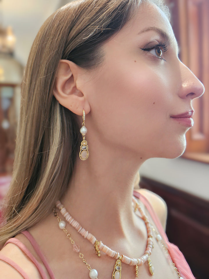 Bohemian Pink Shell With Rose Quartz Pendant Necklace RN014