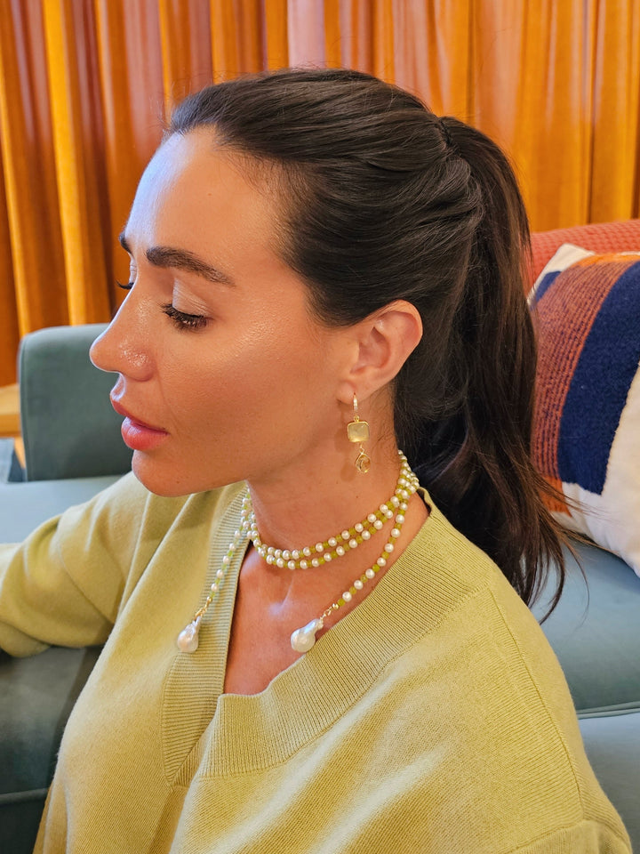 Prehnite With Teardrop Cotrine Dangle Earrings SE019