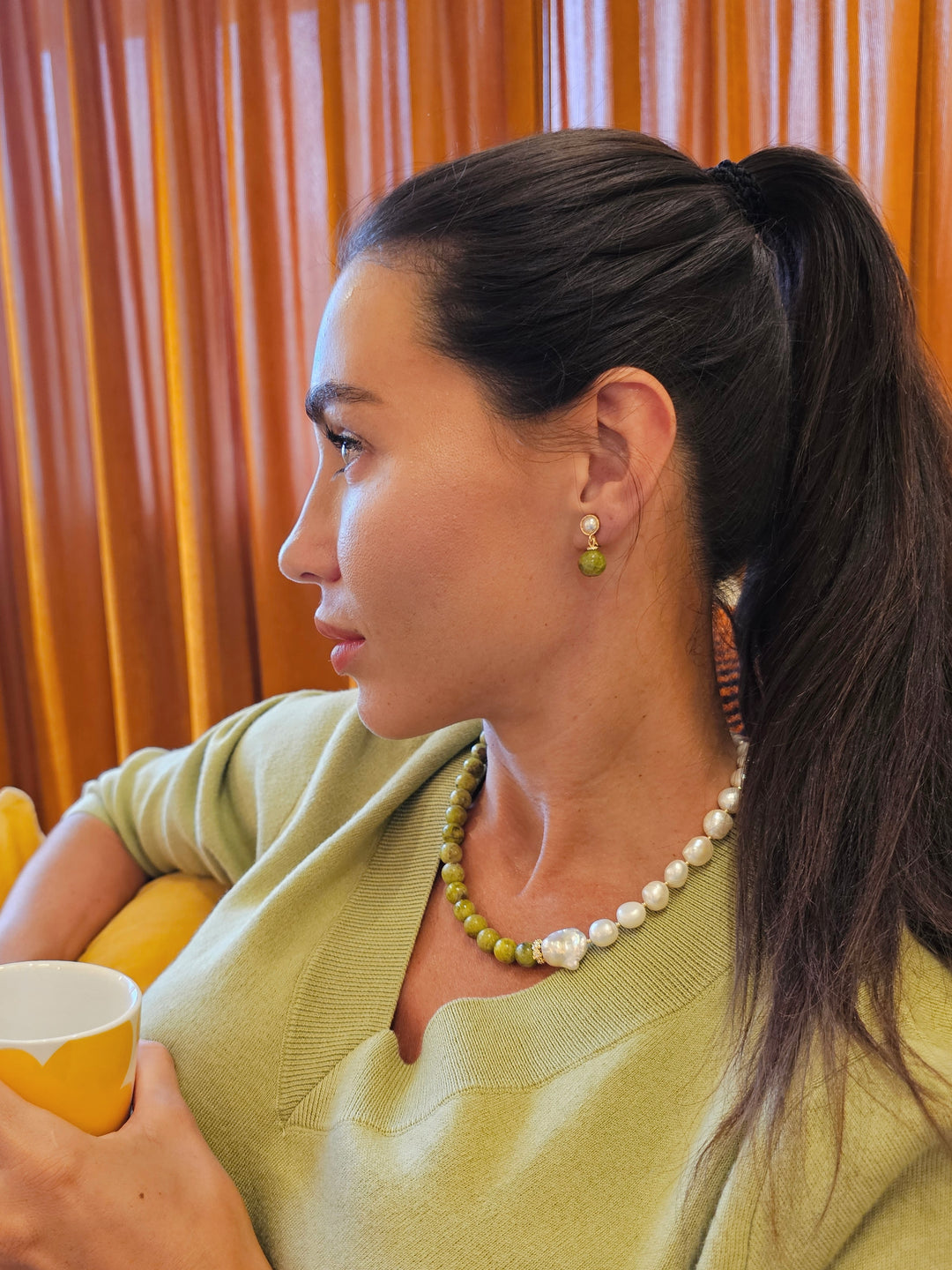 Classic Green Opal Dangle Clip-On Earrings SE020