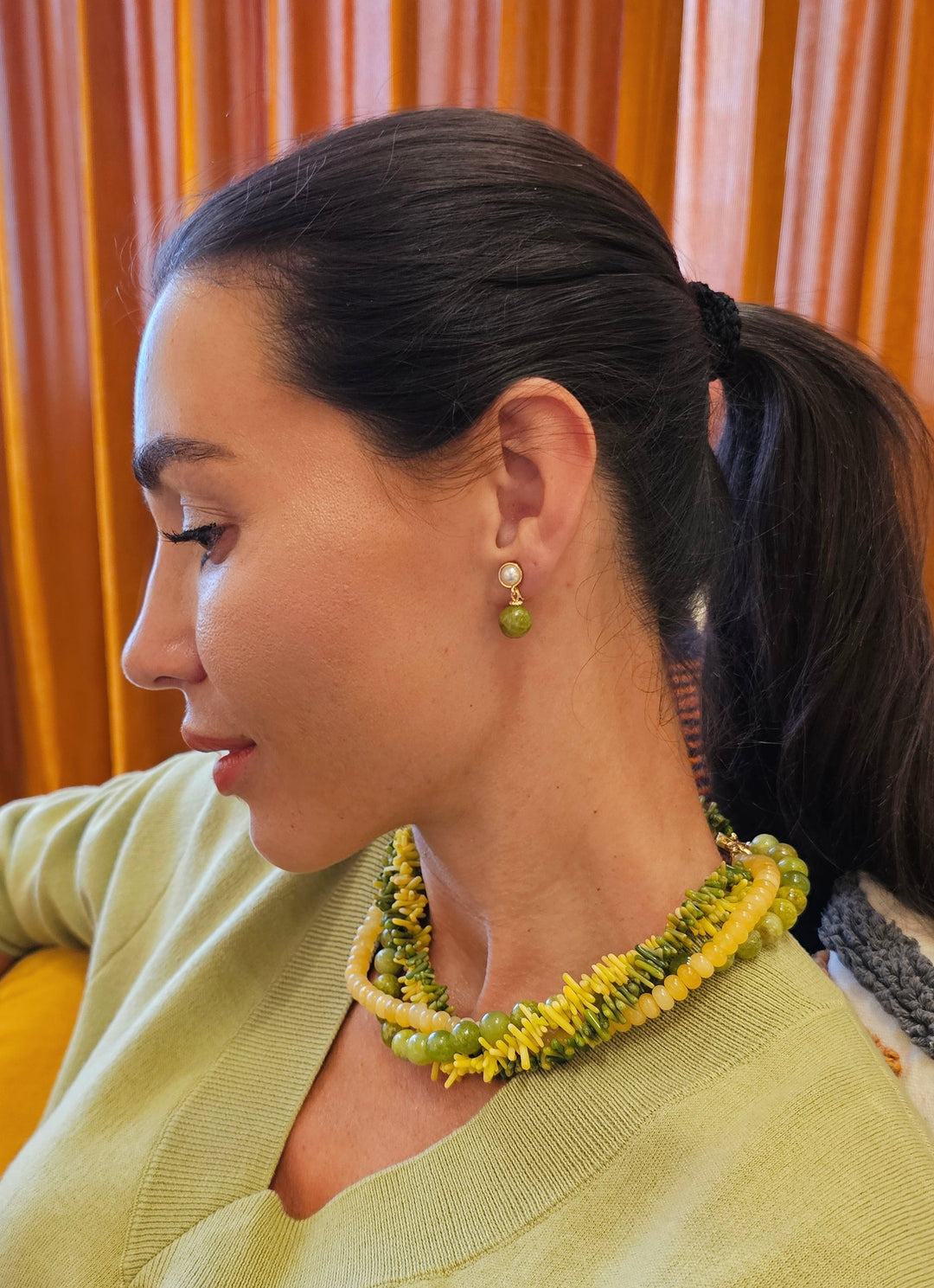 Classic Green Opal Dangle Clip-On Earrings SE020