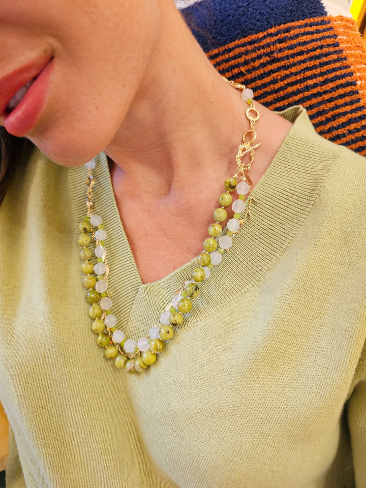 Green Opal With White Agate Layered Necklace SN030