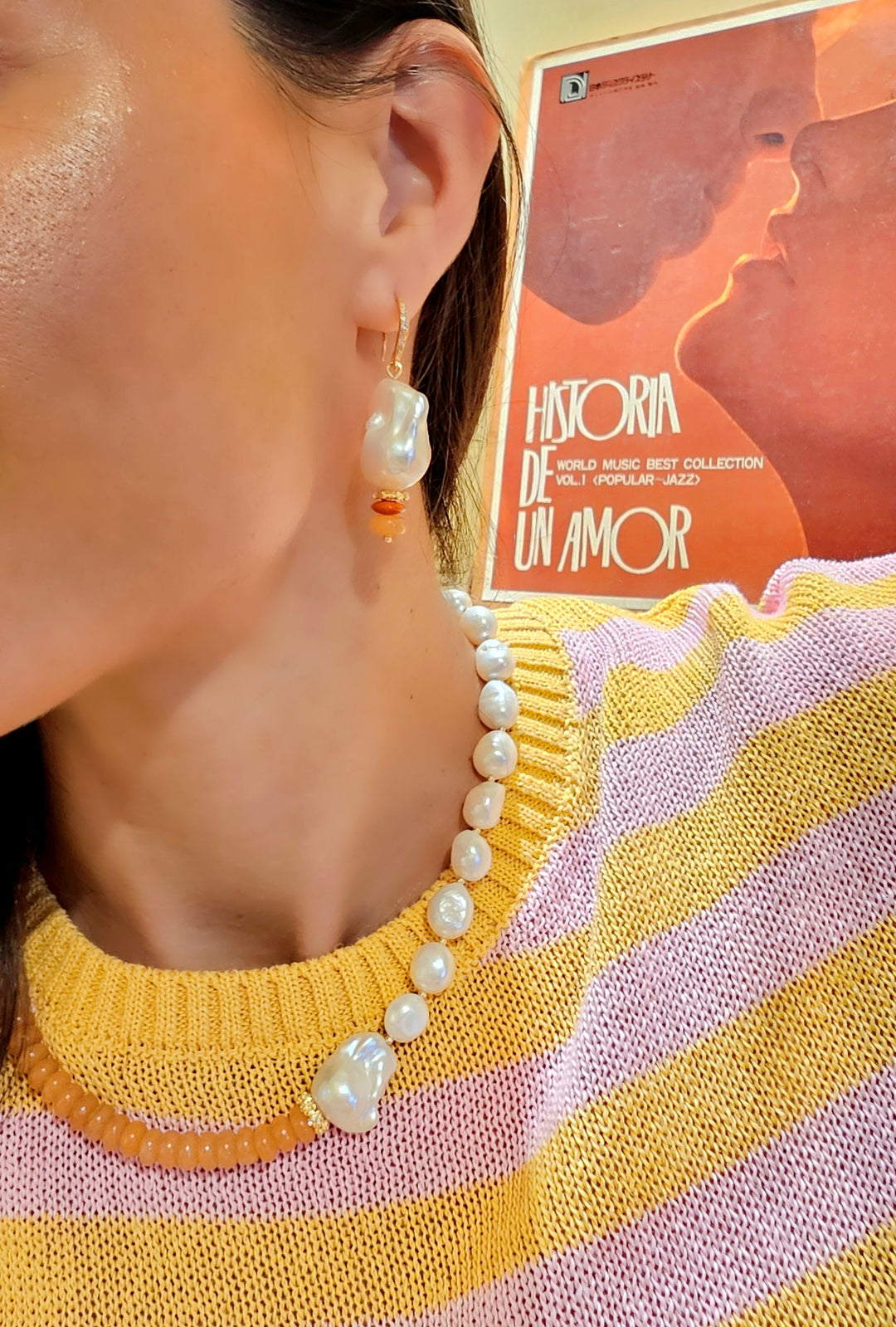 Orange Aventurine With Freshwater Baroque Pearl Necklace SN008