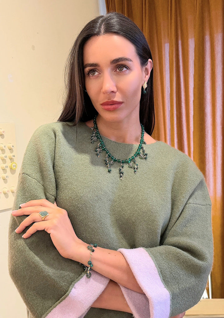 Malachite Dangle Gold Stud Earrings SE018
