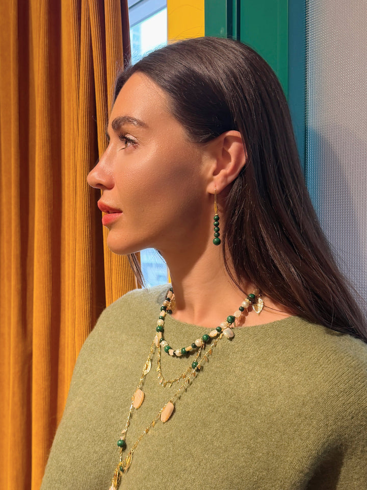 Malachite Beaded Threader Earrings SE016