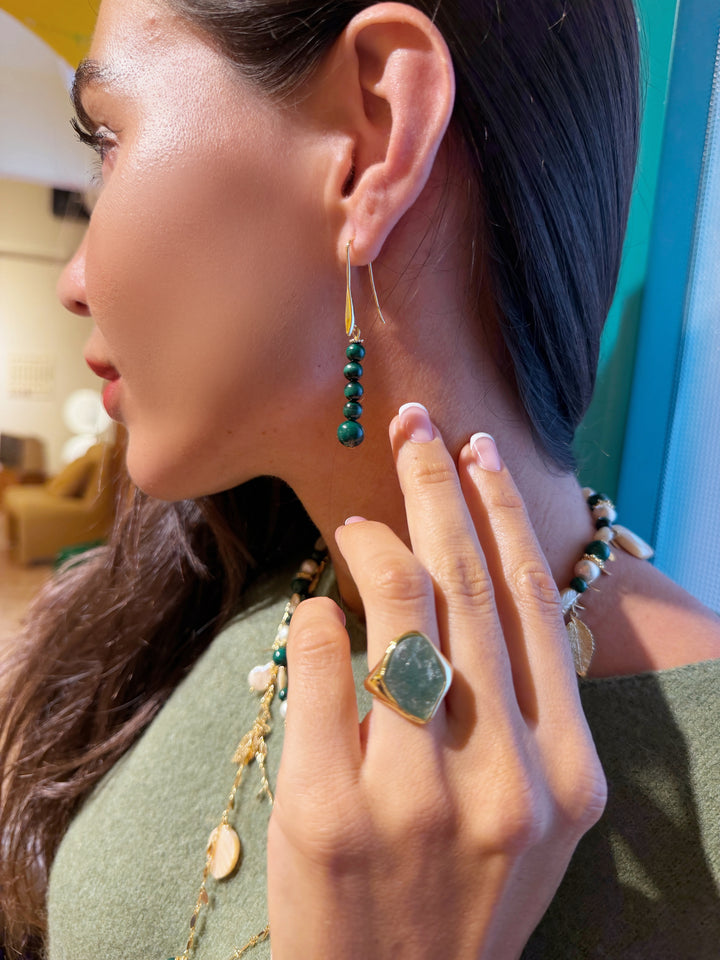 Malachite Beaded Threader Earrings SE016