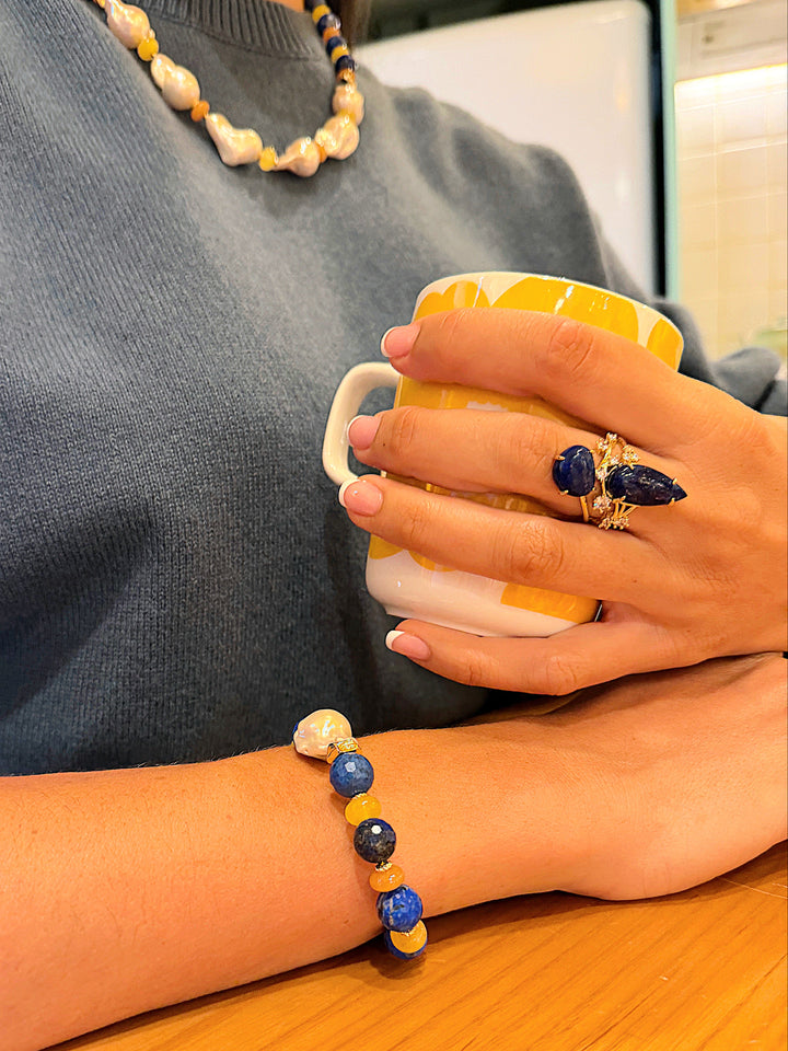 Lapis With Zircon Statement Cocktail Ring SR005
