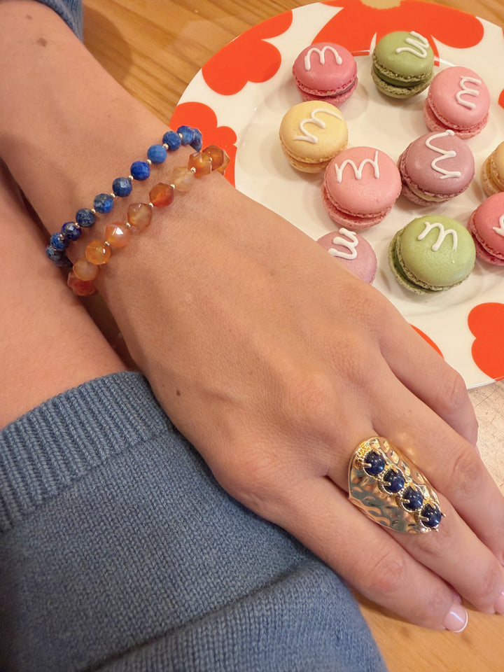 Lapis With Orange Agate Double Layers Bracelet SB010