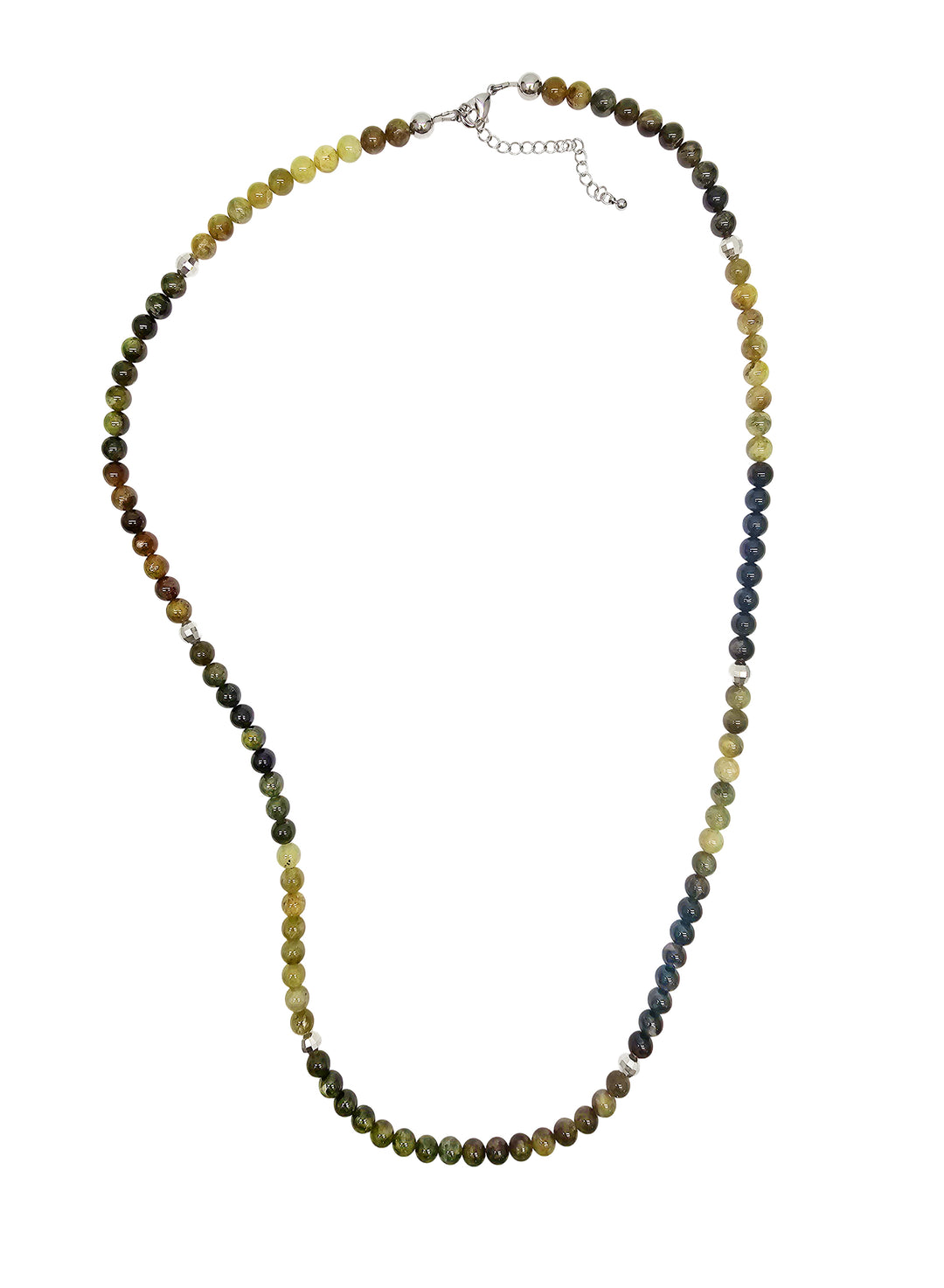 Green Garnet With Sterling Silver Men's Long Necklace MEN22