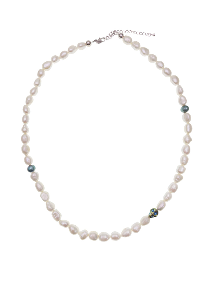 Freshwater Pearls With Skull Mens Necklace MEN12