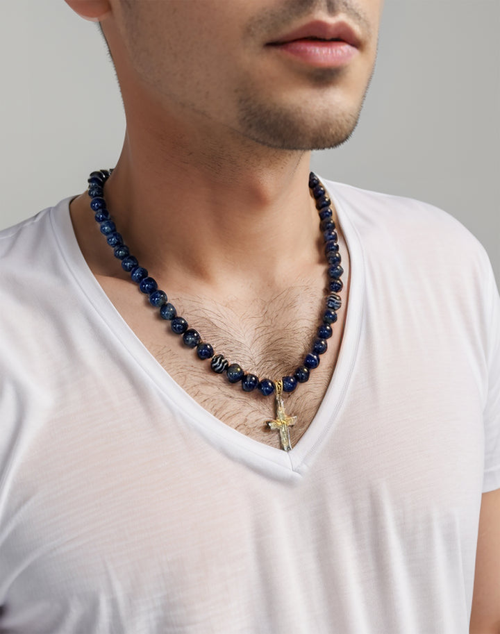 Lapis Cross Men's Necklace MEN01
