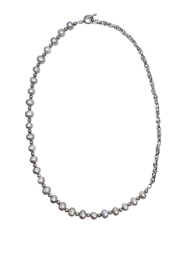 Grey Freshwater Pearls With Chain Men's Necklace MEN05
