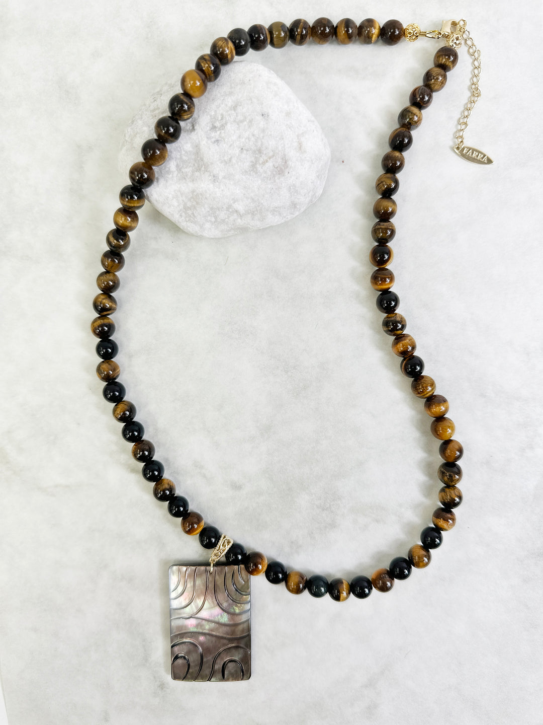 Tiger Eye With Shell Pendant Men's Necklace MEN02