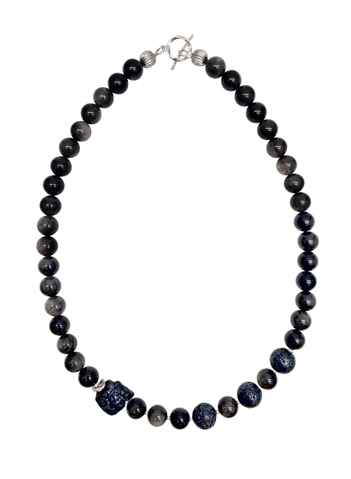 Obsidian With Black Lava Stone Men's Necklace MEN15