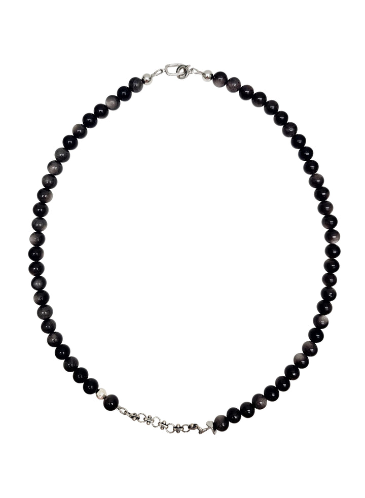 Obsidian With Silver Chain Men's Necklace MEN17