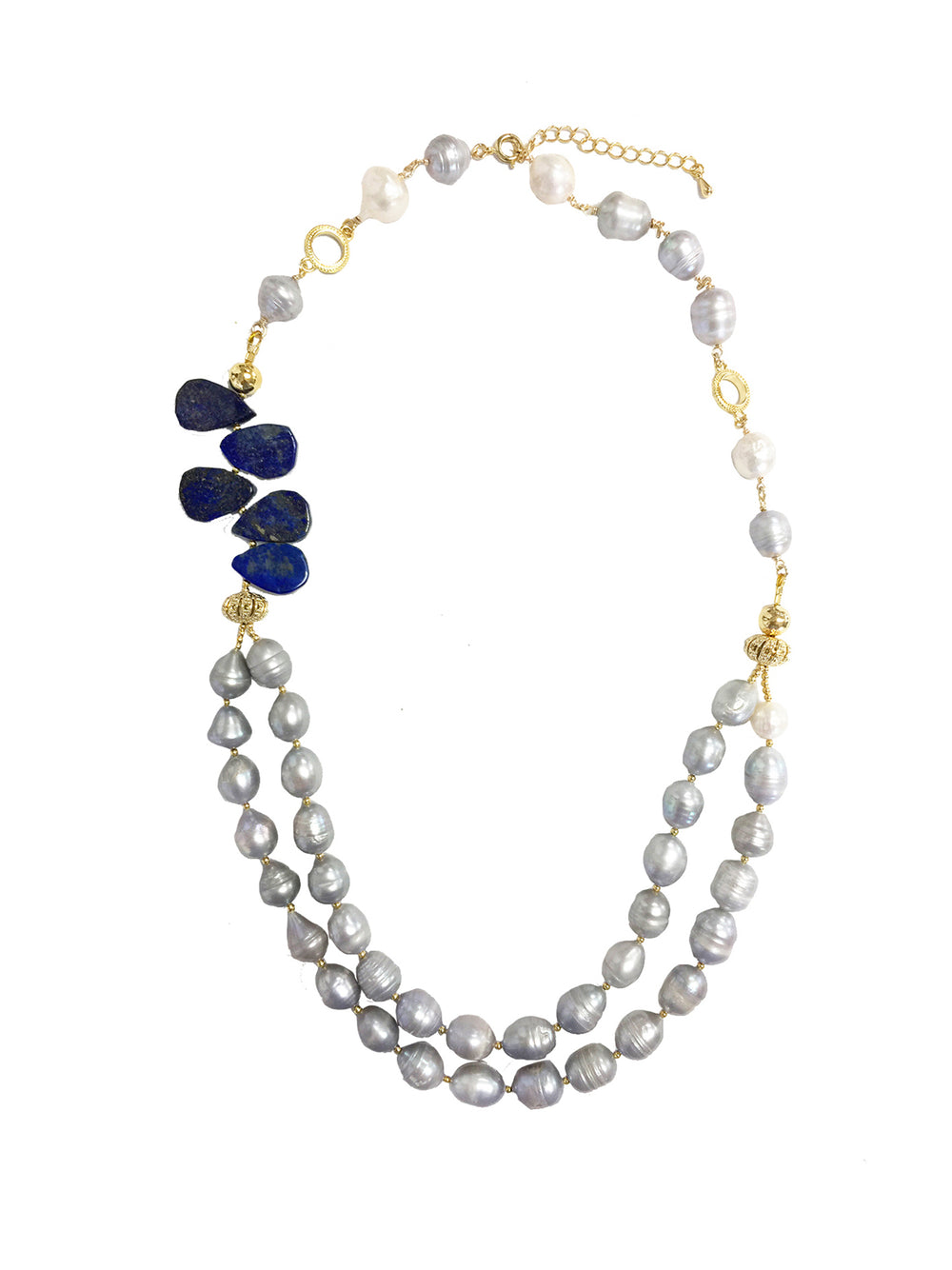 Freshwater pearls with Lapis Double Necklace MN041 - FARRA